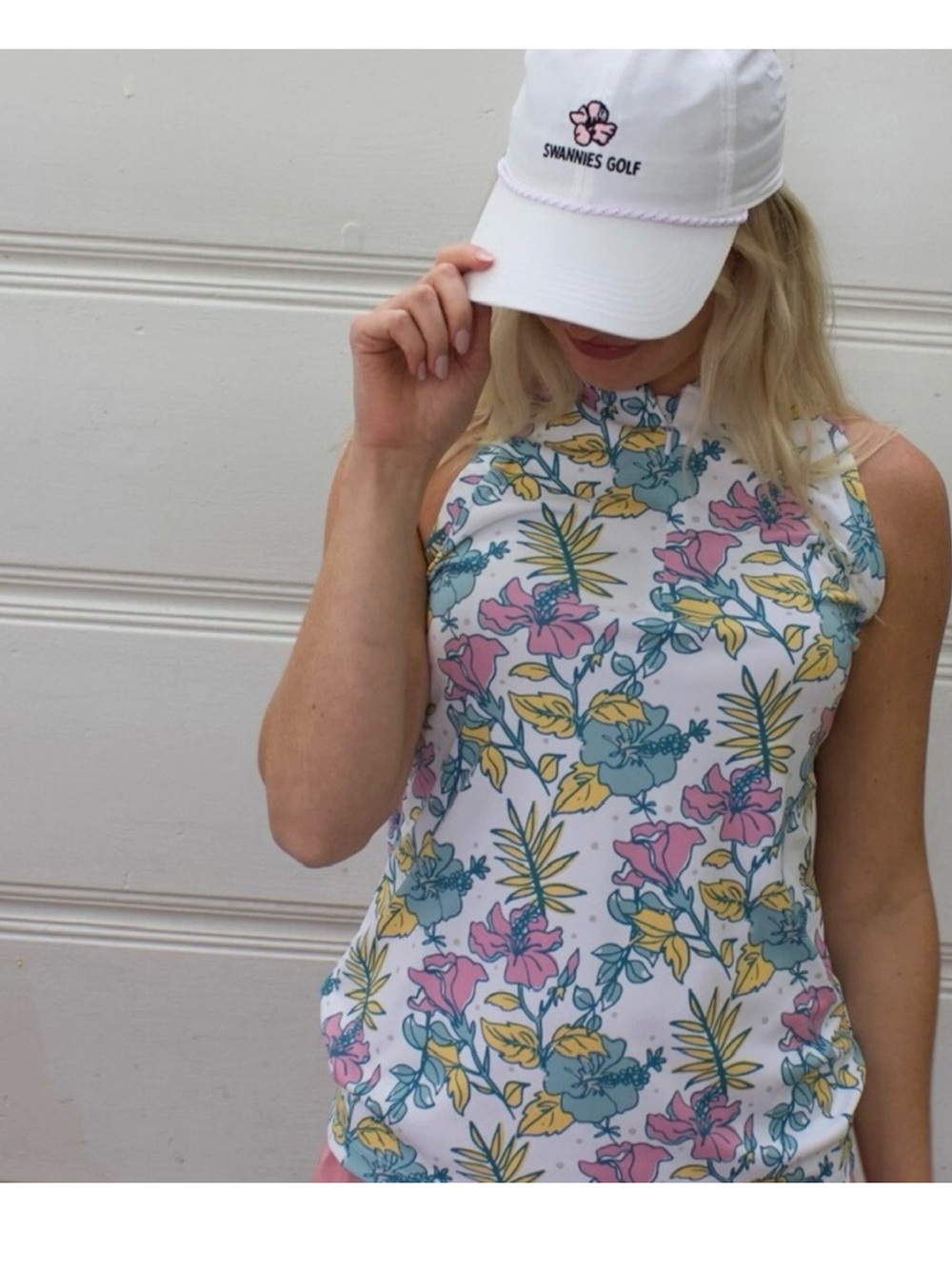 Floral Swannie’s Golf Mock Neck Sleeveless Top